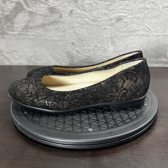 SAS Womens Size 9M Scenic Floral Ballet Flats Black Suede Comfort Shoes - Picture 2 of 10